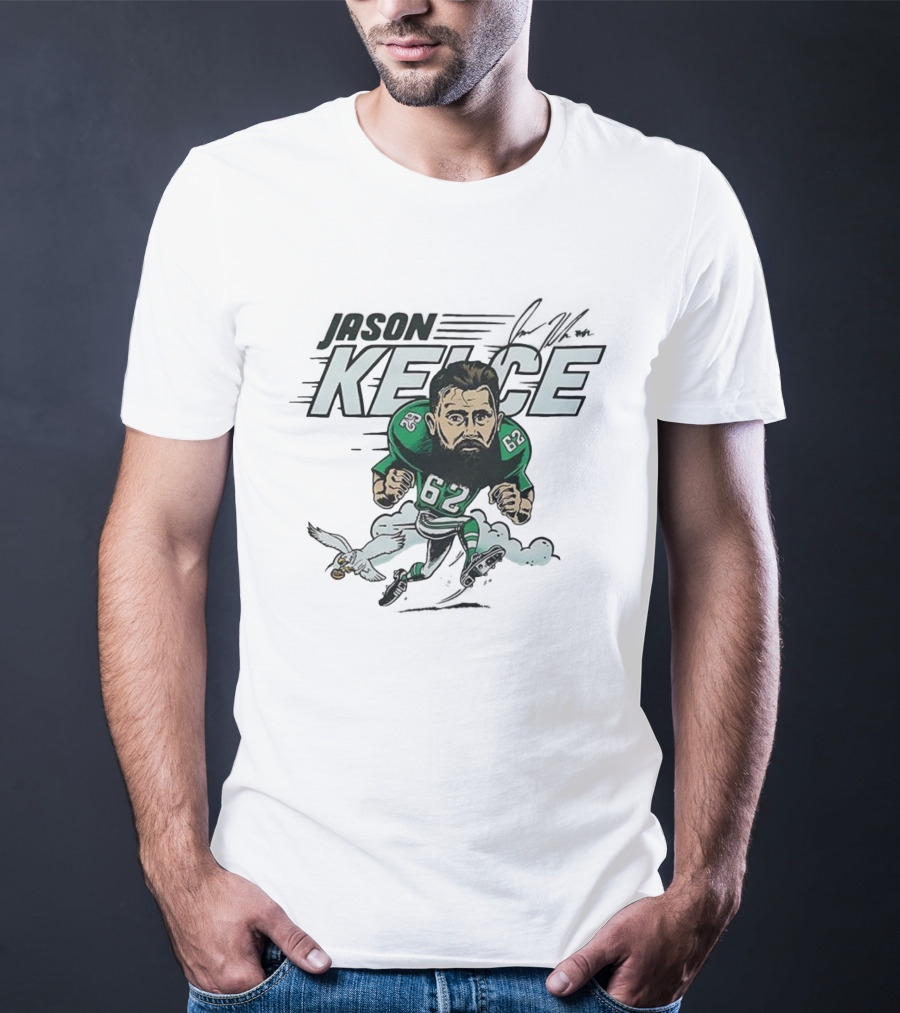 Jason Kelce Philadelphia Eagles NFL 62 Caricature With Eagle And Football T-Shirt