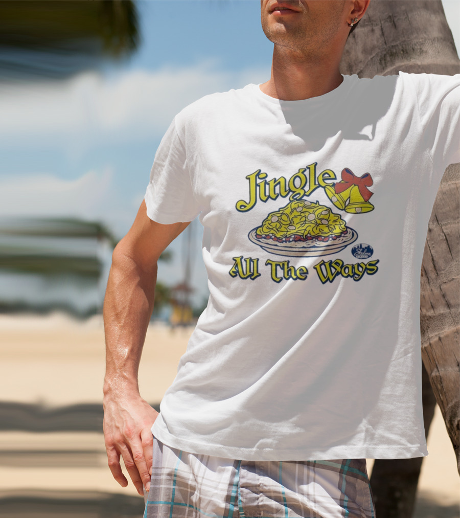 Jingle All The Ways Yellow Bells Spaghetti Plate Skyline T-Shirt