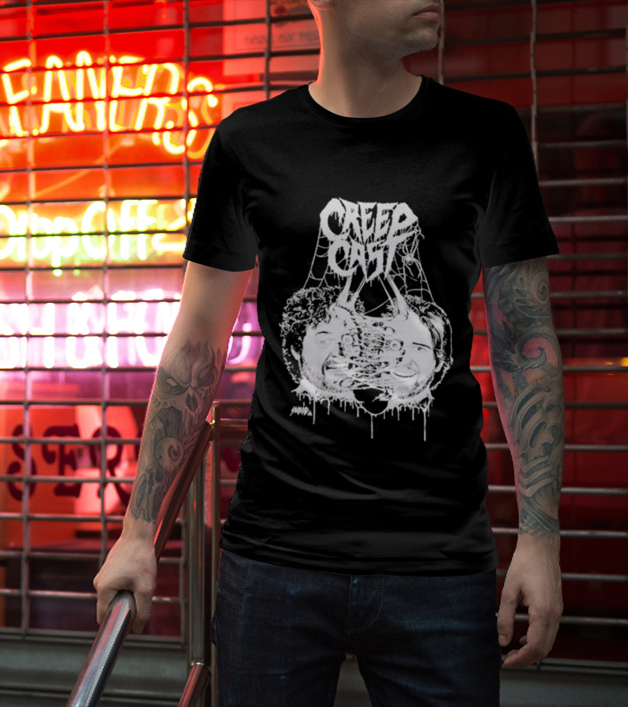 CreepCast Faces Haunted Webs Spooky Vibe T-Shirt