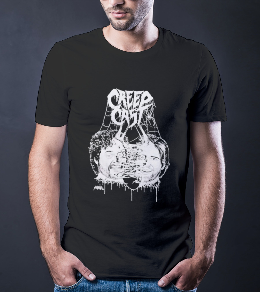 CreepCast Faces Haunted Webs Spooky Vibe T-Shirt