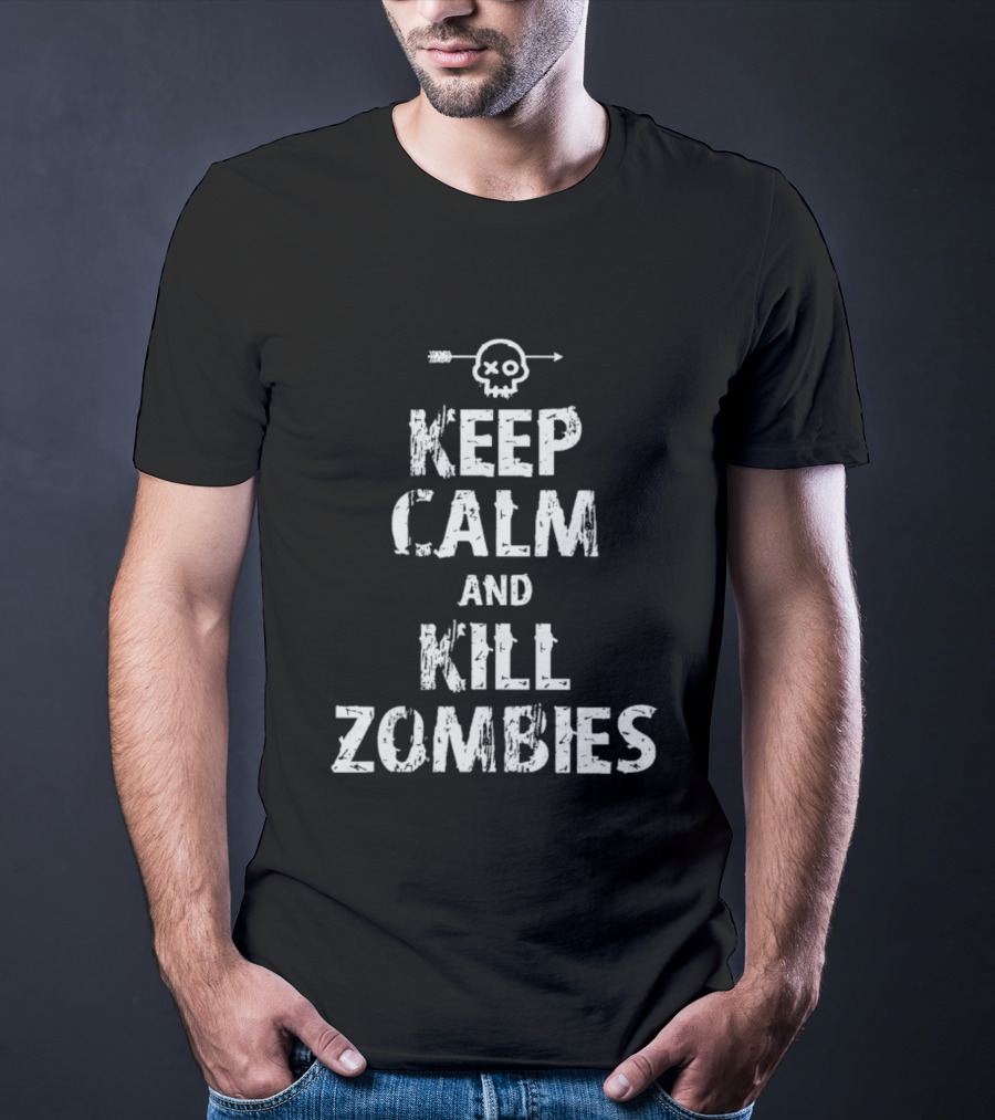 Keep Calm And Kill Zombies Skull Arrow Graphic T-Shirt