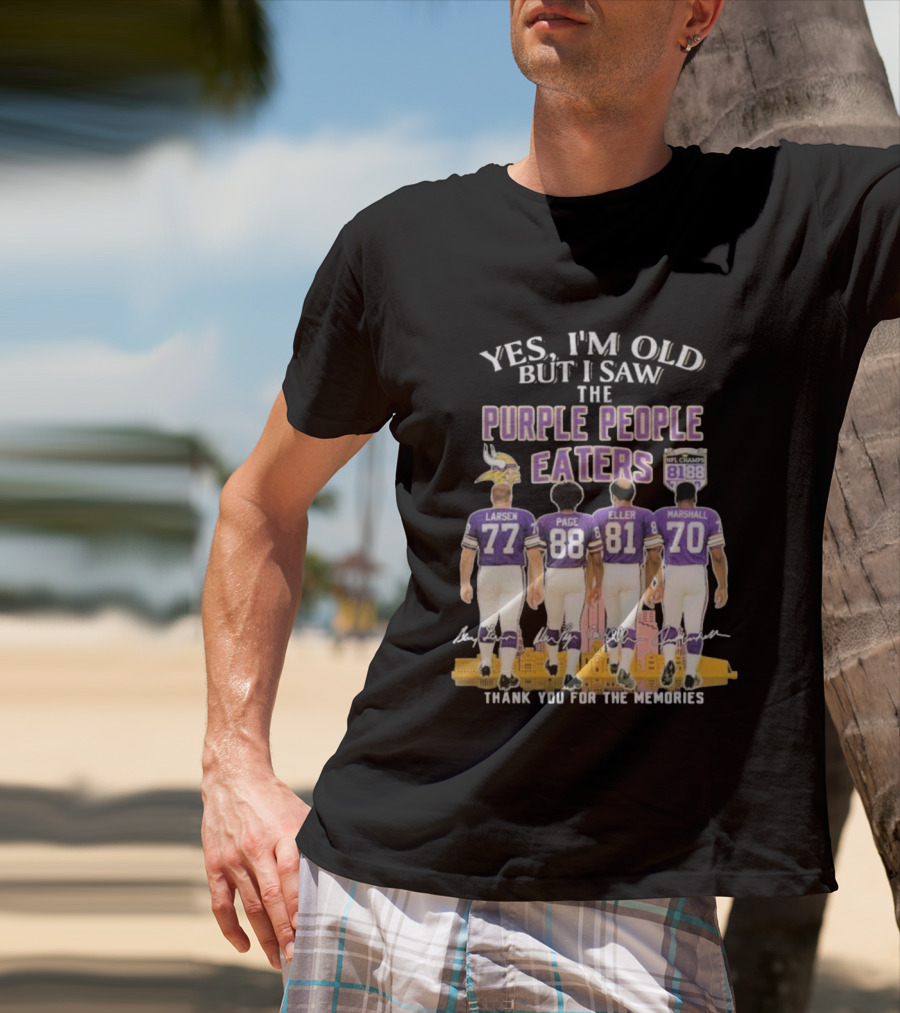 Minnesota Vikings Purple People Eaters Larsen Page Eller Marshall NFL Champs 81 88 Thank You For The Memories T-Shirt