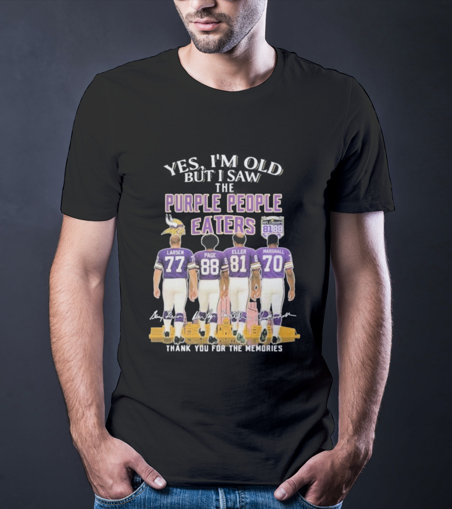 Minnesota Vikings Purple People Eaters Larsen Page Eller Marshall NFL Champs 81 88 Thank You For The Memories T-Shirt