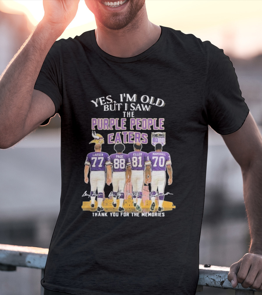 Minnesota Vikings Purple People Eaters Larsen Page Eller Marshall NFL Champs 81 88 Thank You For The Memories T-Shirt
