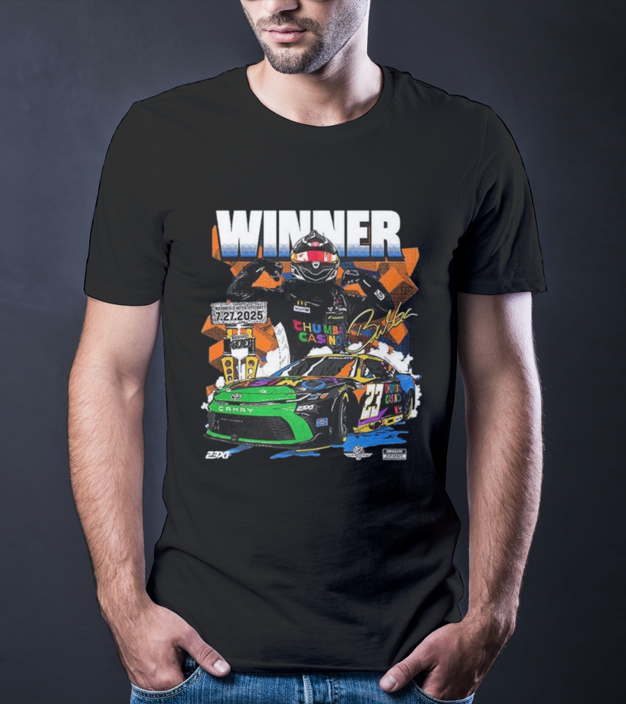 2025 Indianapolis Motor Speedway 23XI Racing Winner Bubba Wallace Signature NASCAR Event T-Shirt