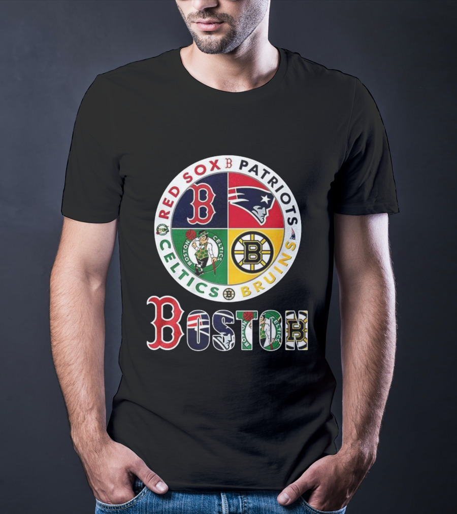 Boston Red Sox Patriots Celtics Bruins Mashup Classic Sports Teams T-Shirt