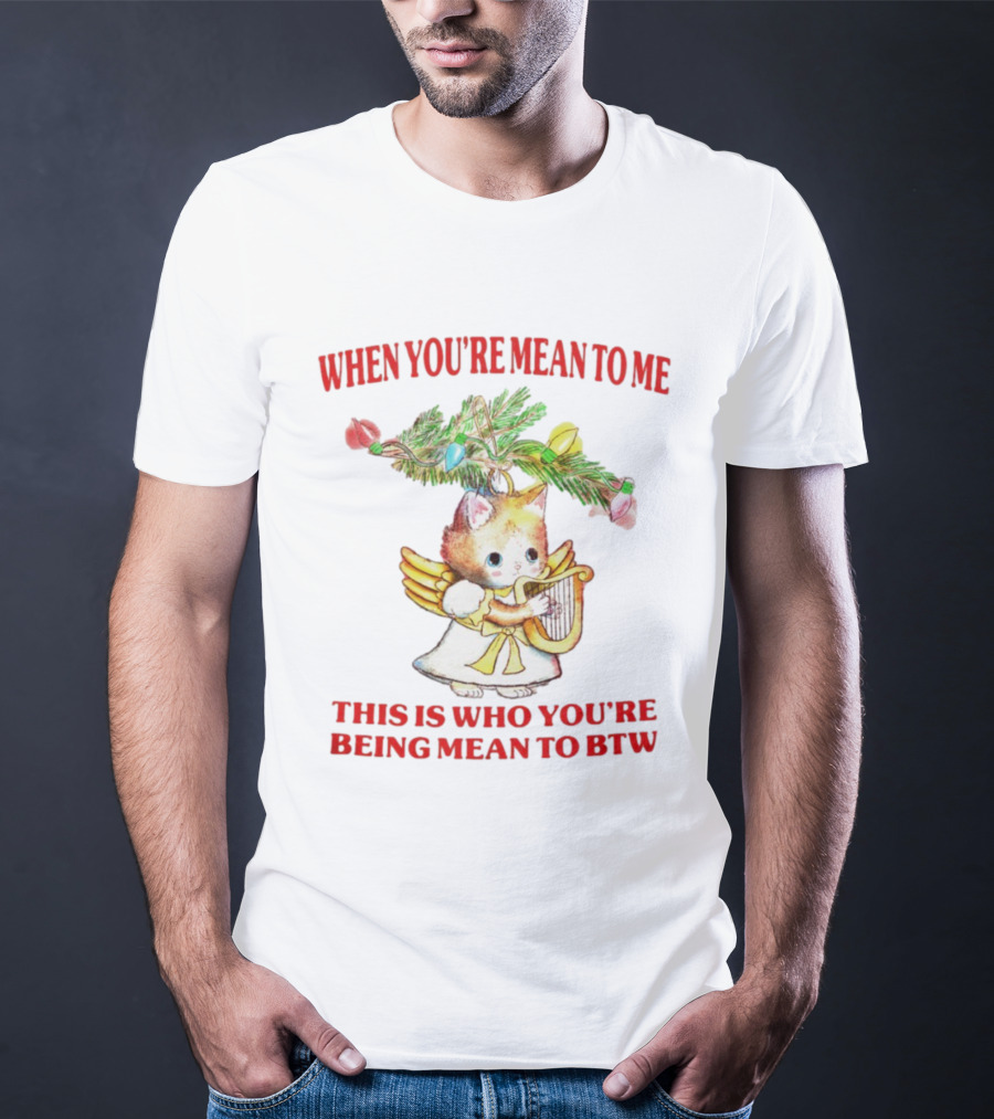 When You're Mean To Me This Is Who You're Being Mean To BTW Cute Cat Angel Harp Vintage T-Shirt