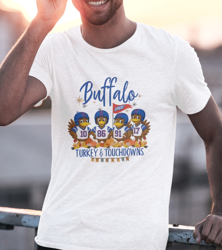 Buffalo Turkey And Touchdowns Thankful Thanksgiving Football T-Shirt