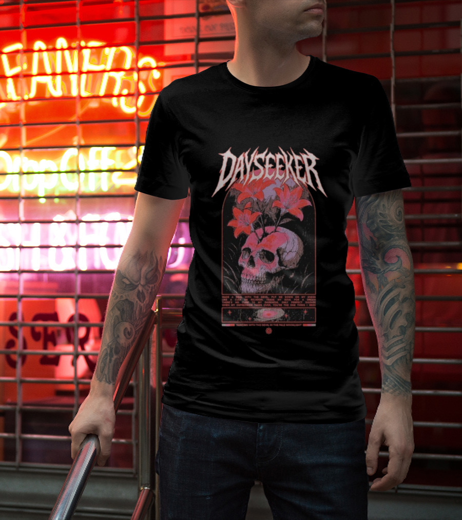 Dayseeker Dancing With The Devil Floral Skull And Moonlight T-Shirt