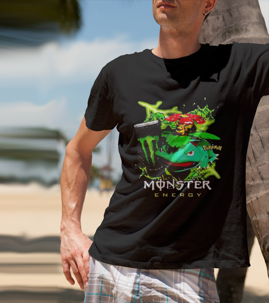 Pokémon Venusaur Vileplume Pikachu And Monster Energy Collaboration T-Shirt