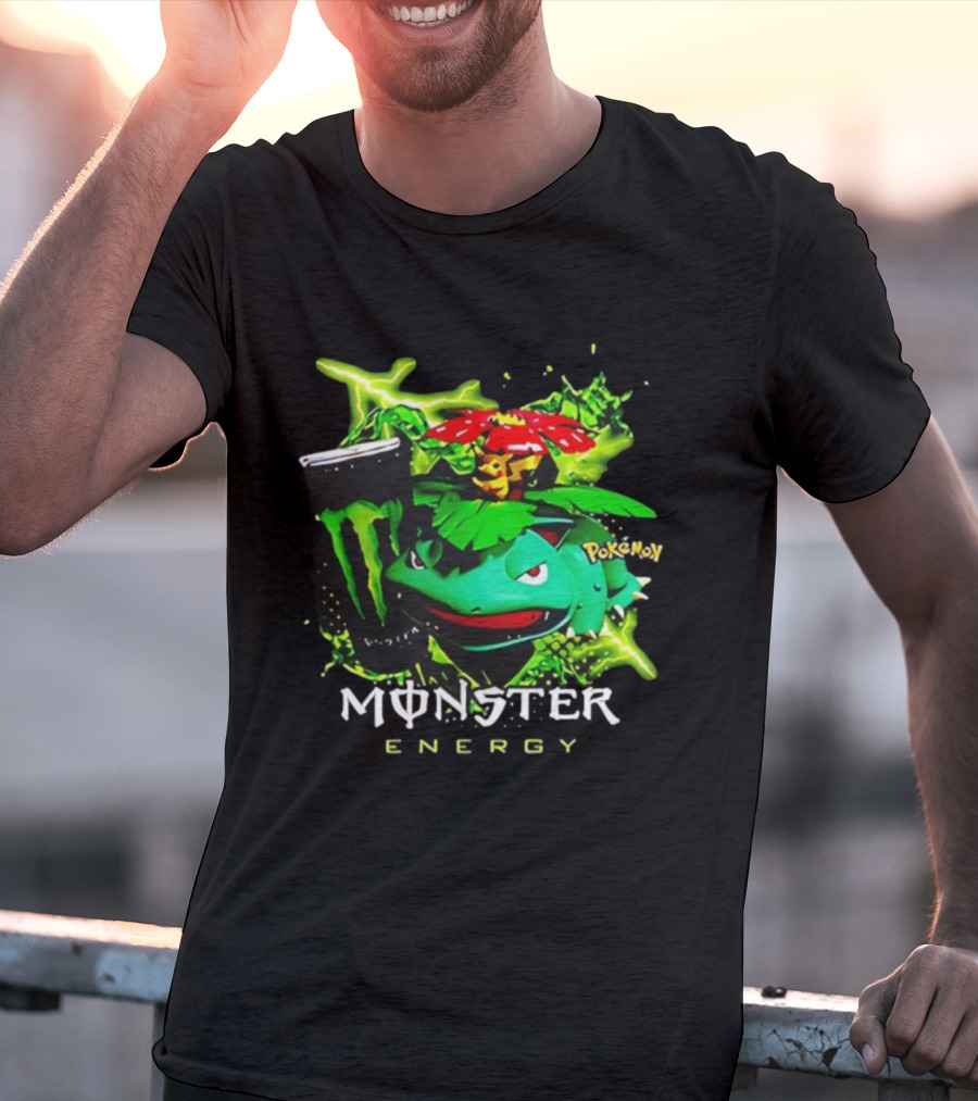 Pokémon Venusaur Vileplume Pikachu And Monster Energy Collaboration T-Shirt