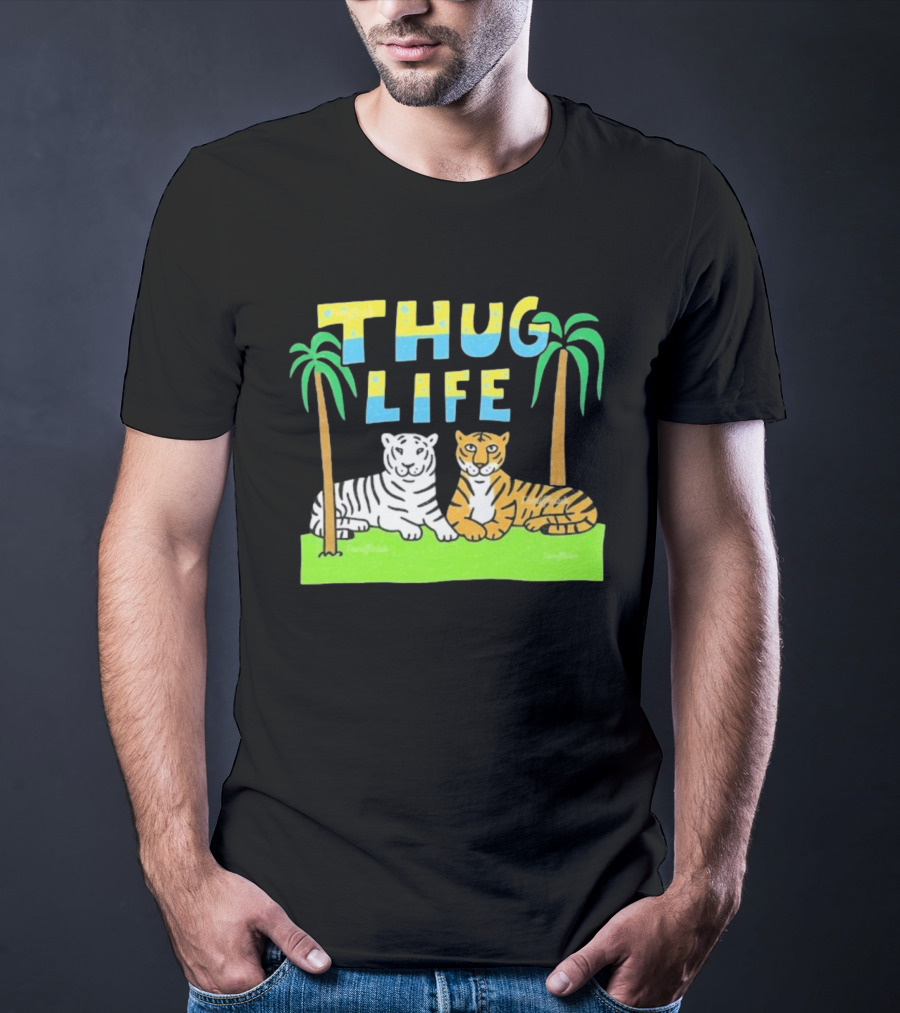 Thug Life Tigers Palm Trees Retro Style T-Shirt
