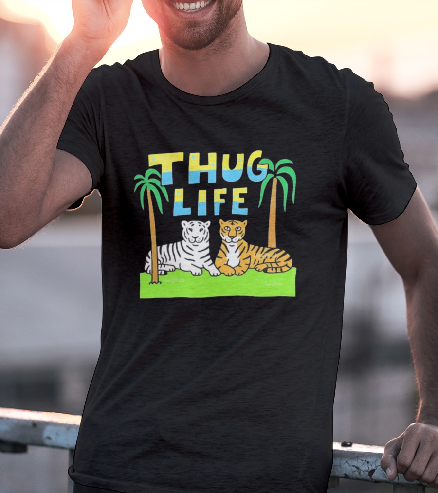 Thug Life Tigers Palm Trees Retro Style T-Shirt