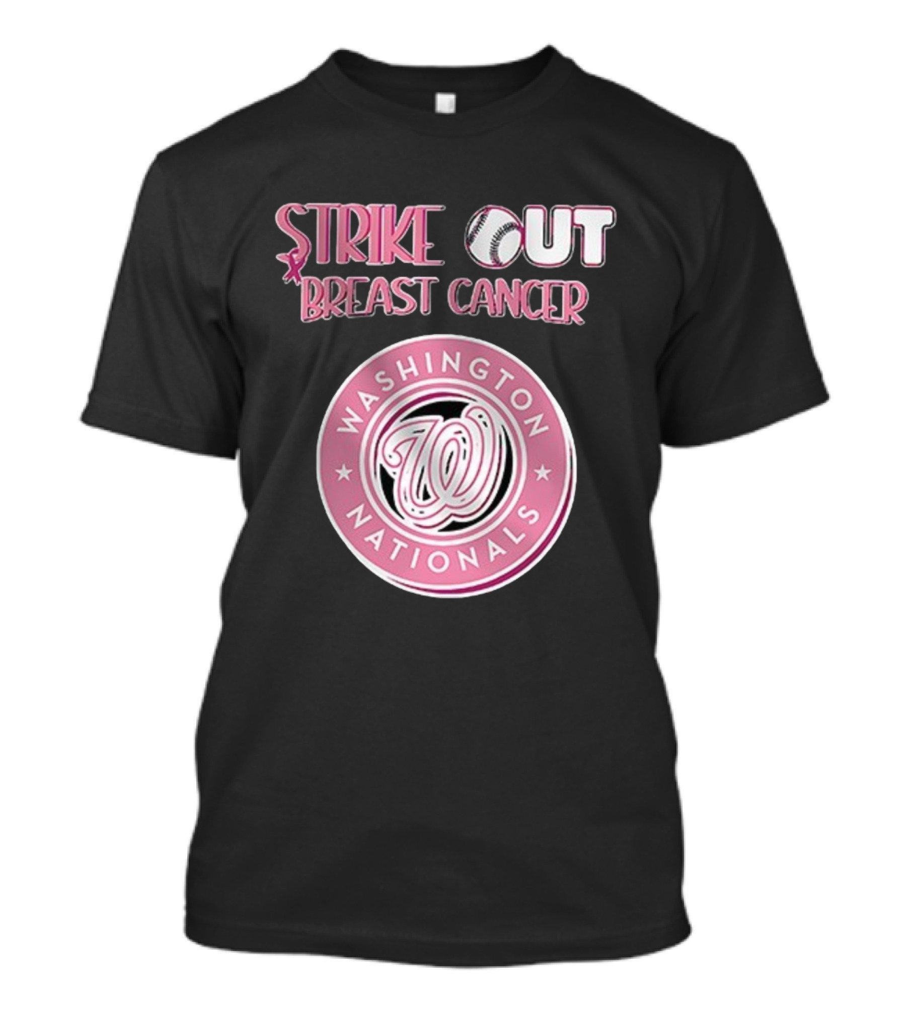 ```Washington Nationals Strike Out Breast Cancer Pink Baseball Support``` T-Shirt