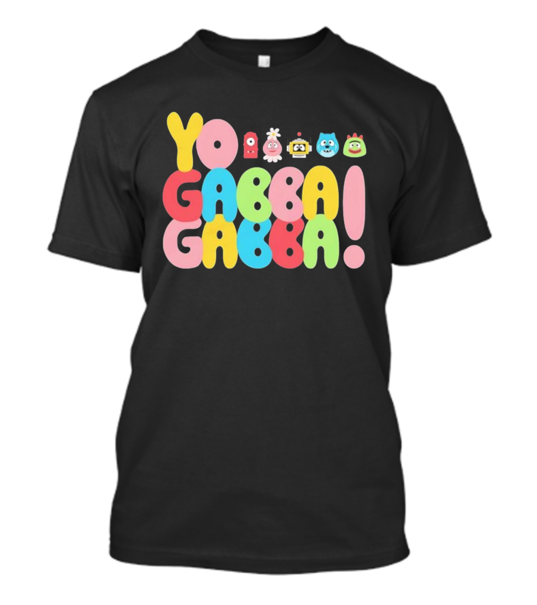 Yo Gabba Gabba Characters Colorful Text T-Shirt