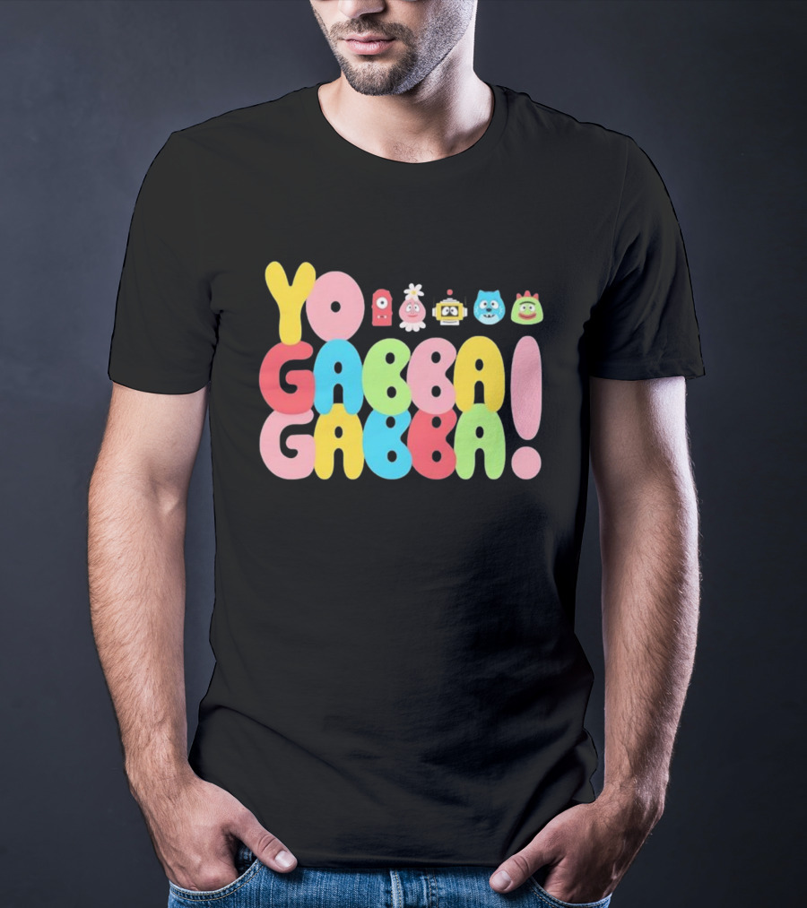 Yo Gabba Gabba Characters Colorful Text T-Shirt