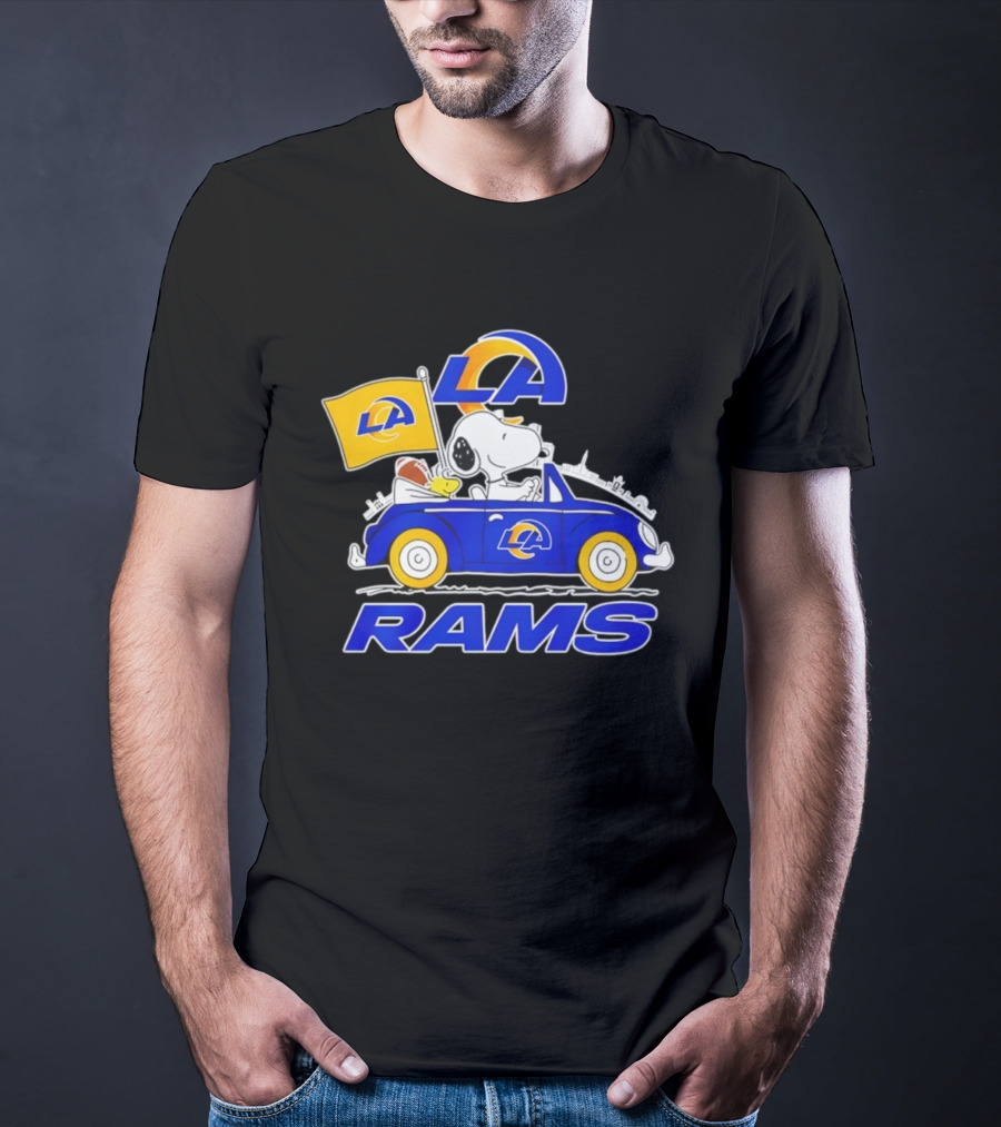 Los Angeles Rams Snoopy Woodstock Driving Car Football Fan Apparel T-Shirt