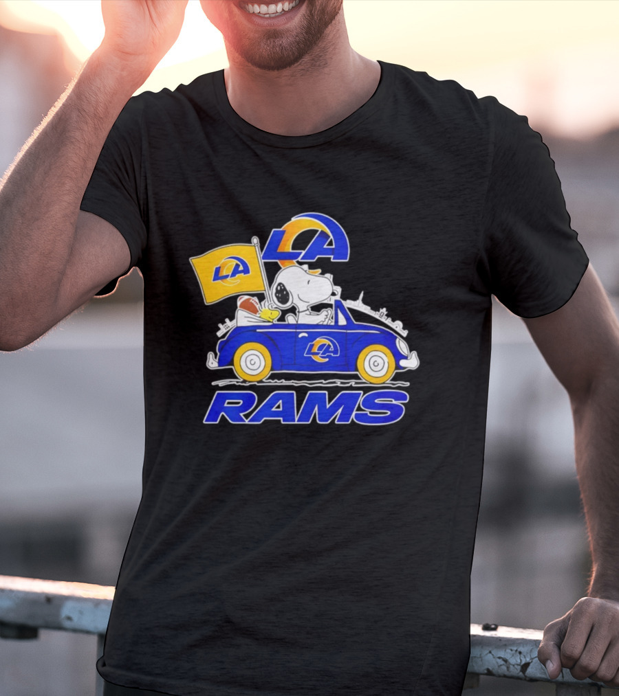 Los Angeles Rams Snoopy Woodstock Driving Car Football Fan Apparel T-Shirt