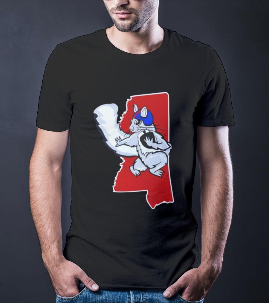 Ole Squirrel Mississippi Football Helmet State Outline T-Shirt