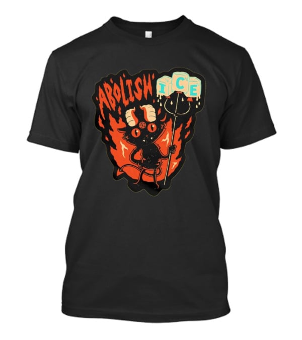 Abolish ICE Devilish Pitchfork Fire Demon Cartoon Horns T-Shirt