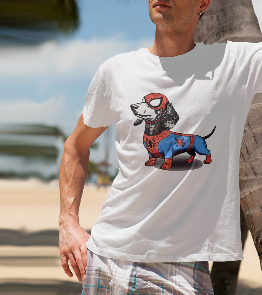 Dachshund In SpiderMan Costume Superhero Pet Character T-Shirt