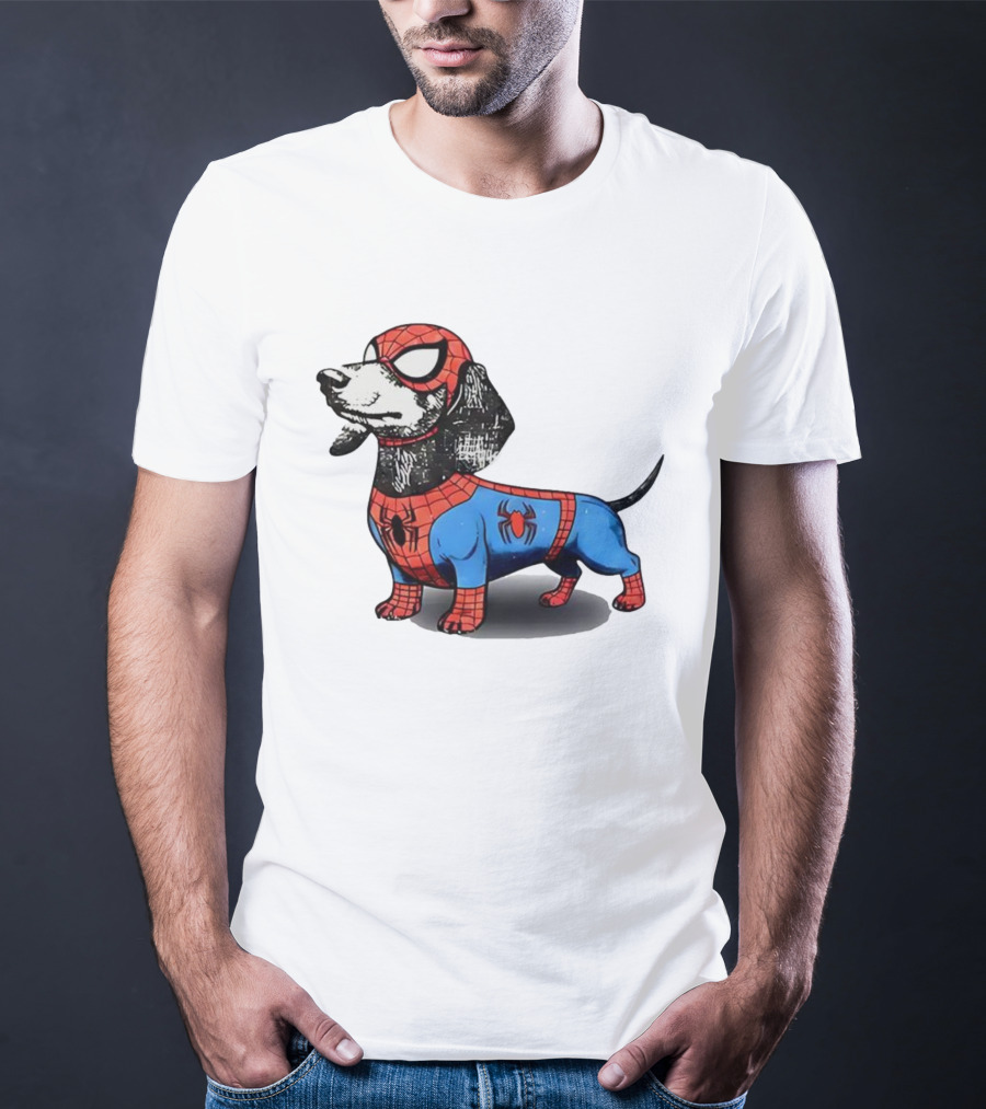 Dachshund In SpiderMan Costume Superhero Pet Character T-Shirt