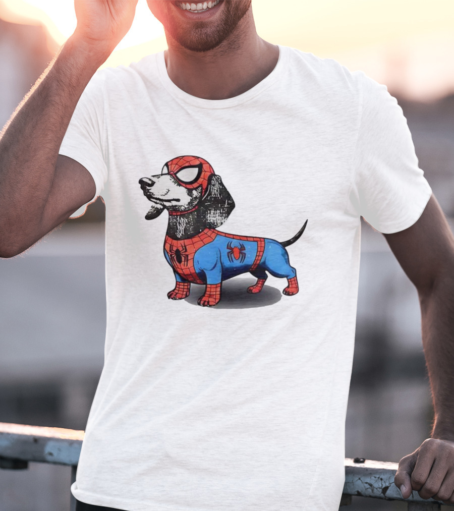 Dachshund In SpiderMan Costume Superhero Pet Character T-Shirt