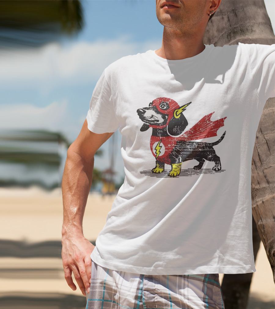 Dachshund Flash Superhero Costume Dog Cape Lightning Symbol T-Shirt