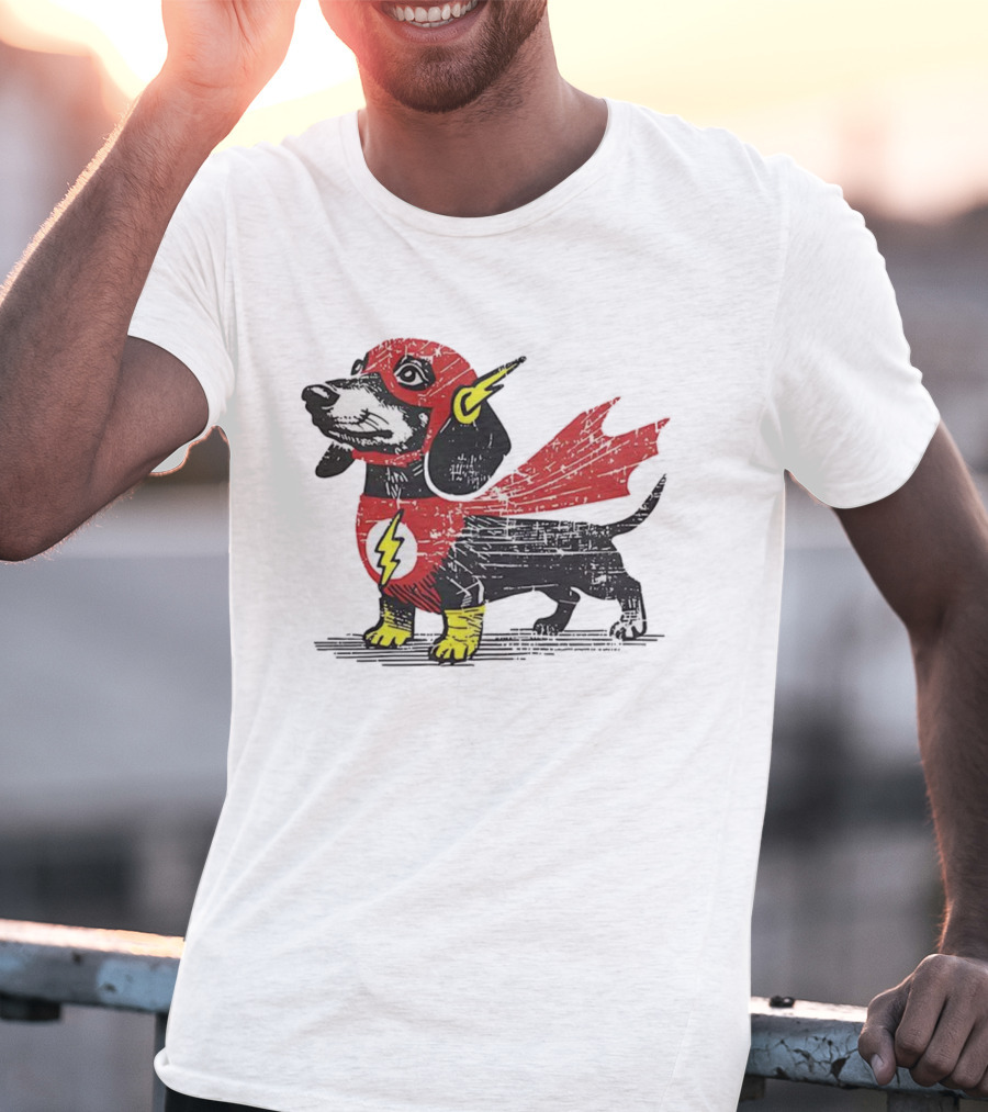 Dachshund Flash Superhero Costume Dog Cape Lightning Symbol T-Shirt