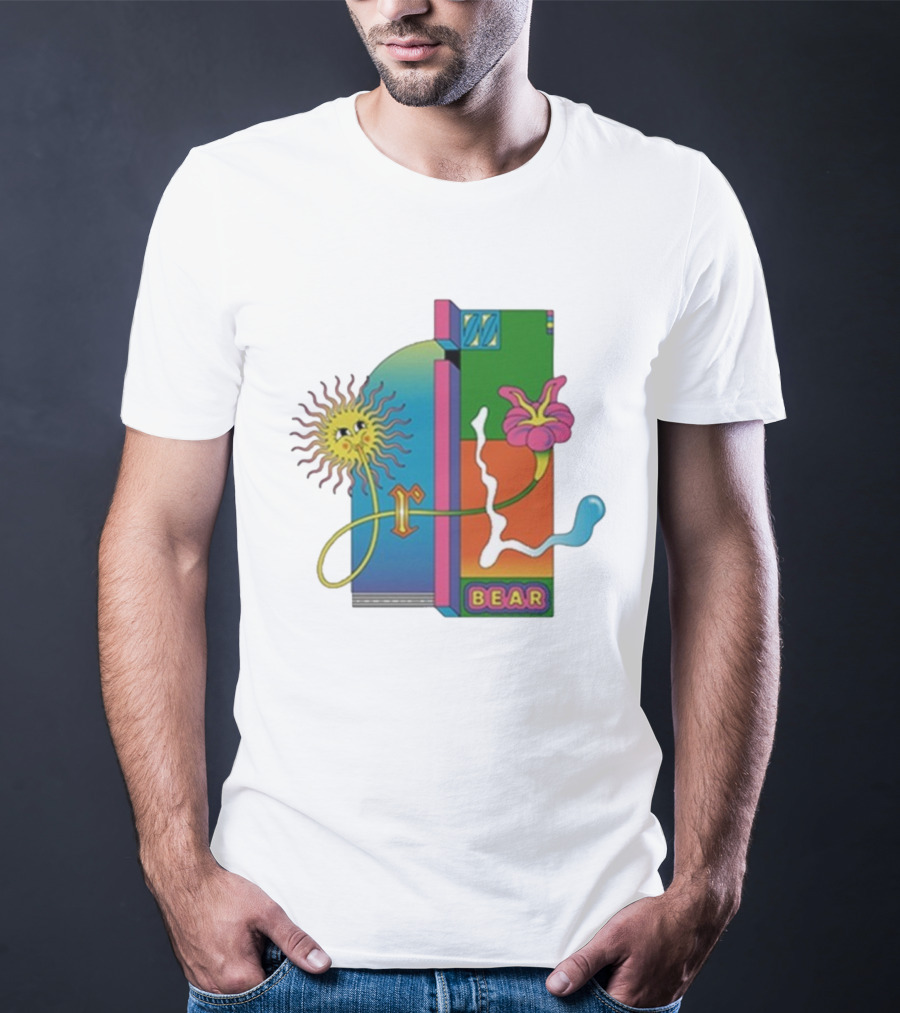 Grizzly Bear Sunshine Retro Psychedelic Sunflower And Abstract Art T-Shirt