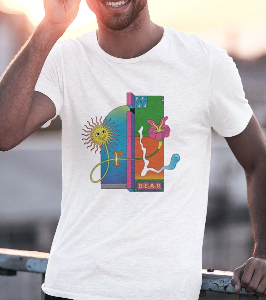 Grizzly Bear Sunshine Retro Psychedelic Sunflower And Abstract Art T-Shirt