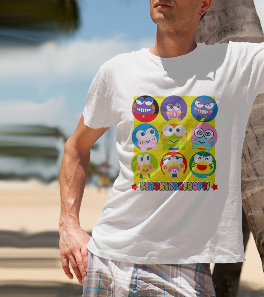 Kerokerokeroppi Colorful Faces Pattern T-Shirt