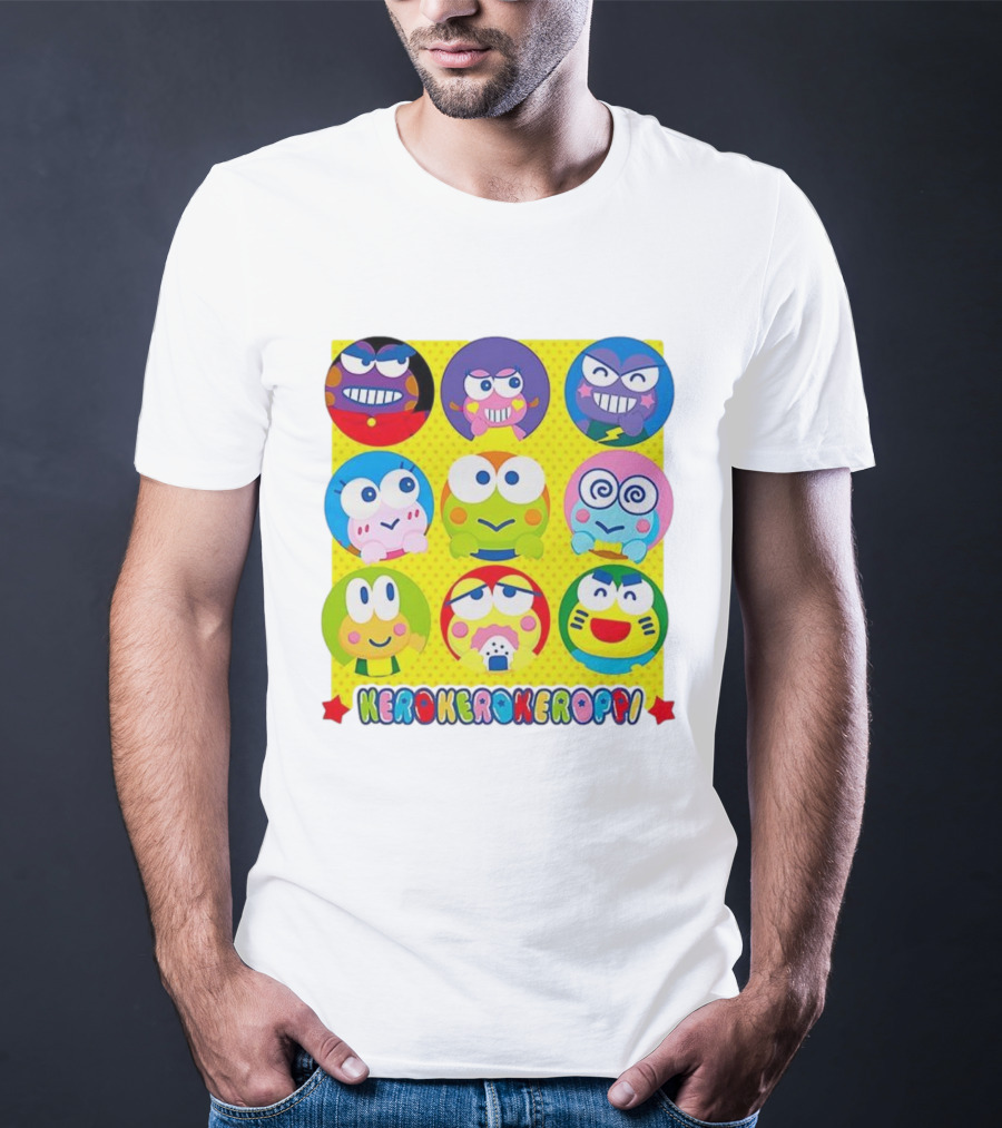 Kerokerokeroppi Colorful Faces Pattern T-Shirt