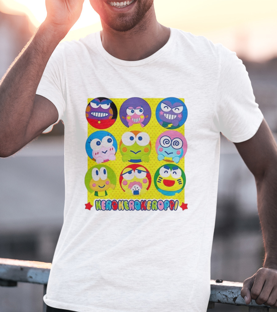 Kerokerokeroppi Colorful Faces Pattern T-Shirt