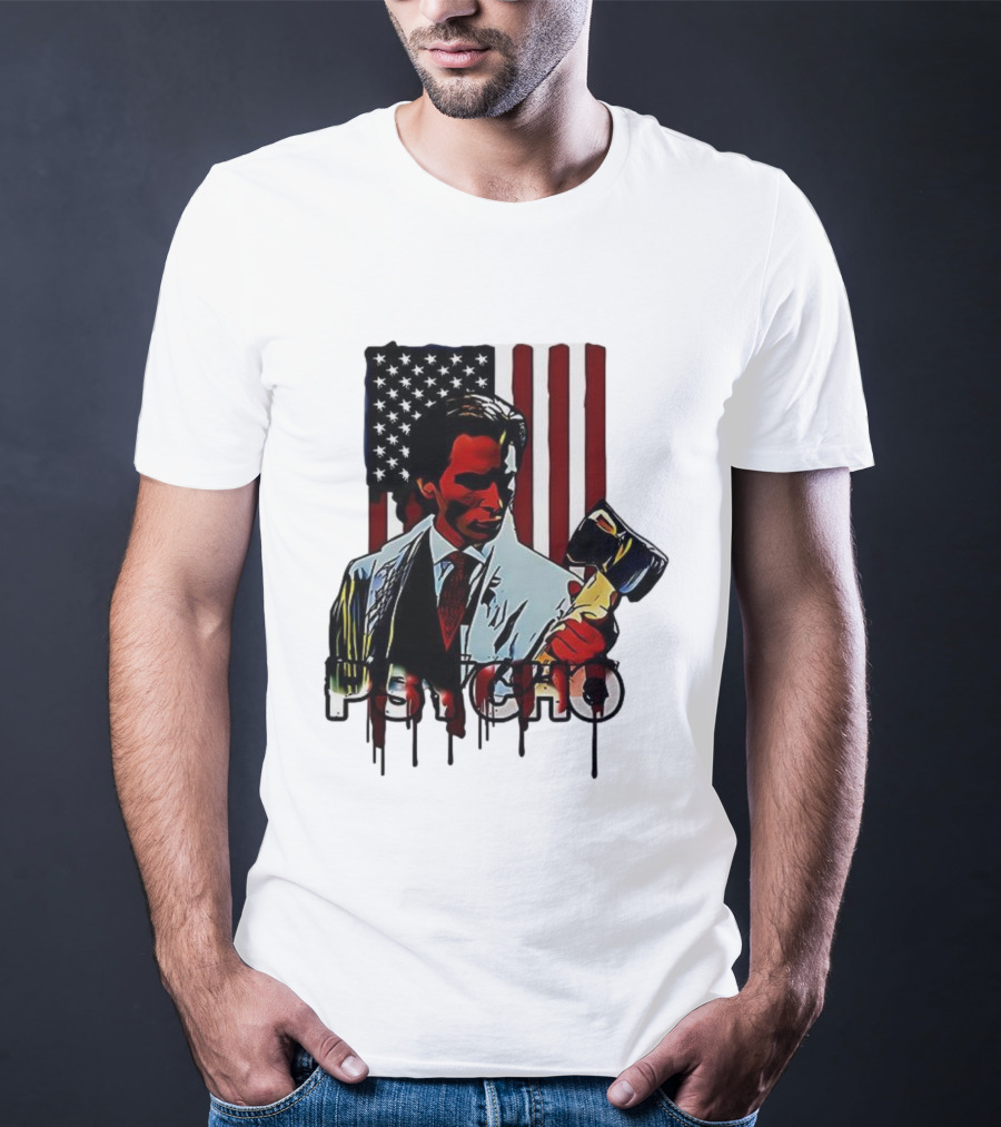 Patrick Bateman Psycho Ax American Flag Iconic Design T-Shirt