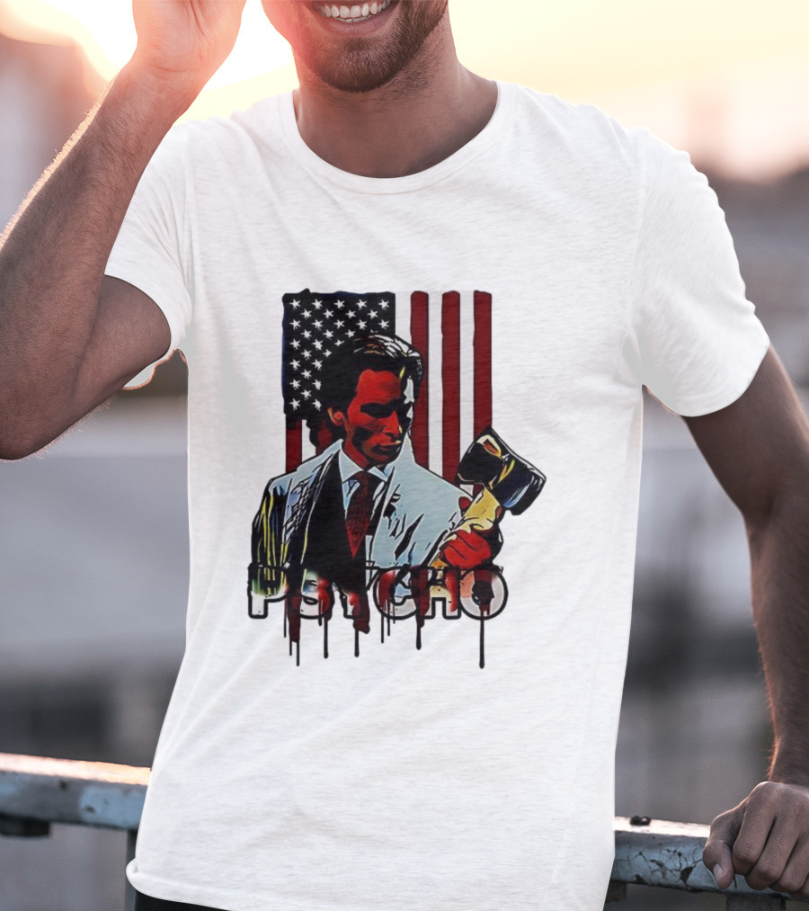 Patrick Bateman Psycho Ax American Flag Iconic Design T-Shirt