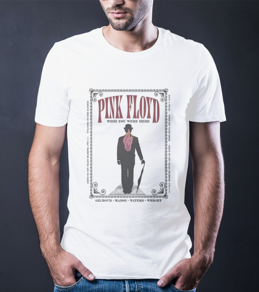 Pink Floyd Wish You Were Here Gilmour Mason Wright Silhouette Flame T-Shirt