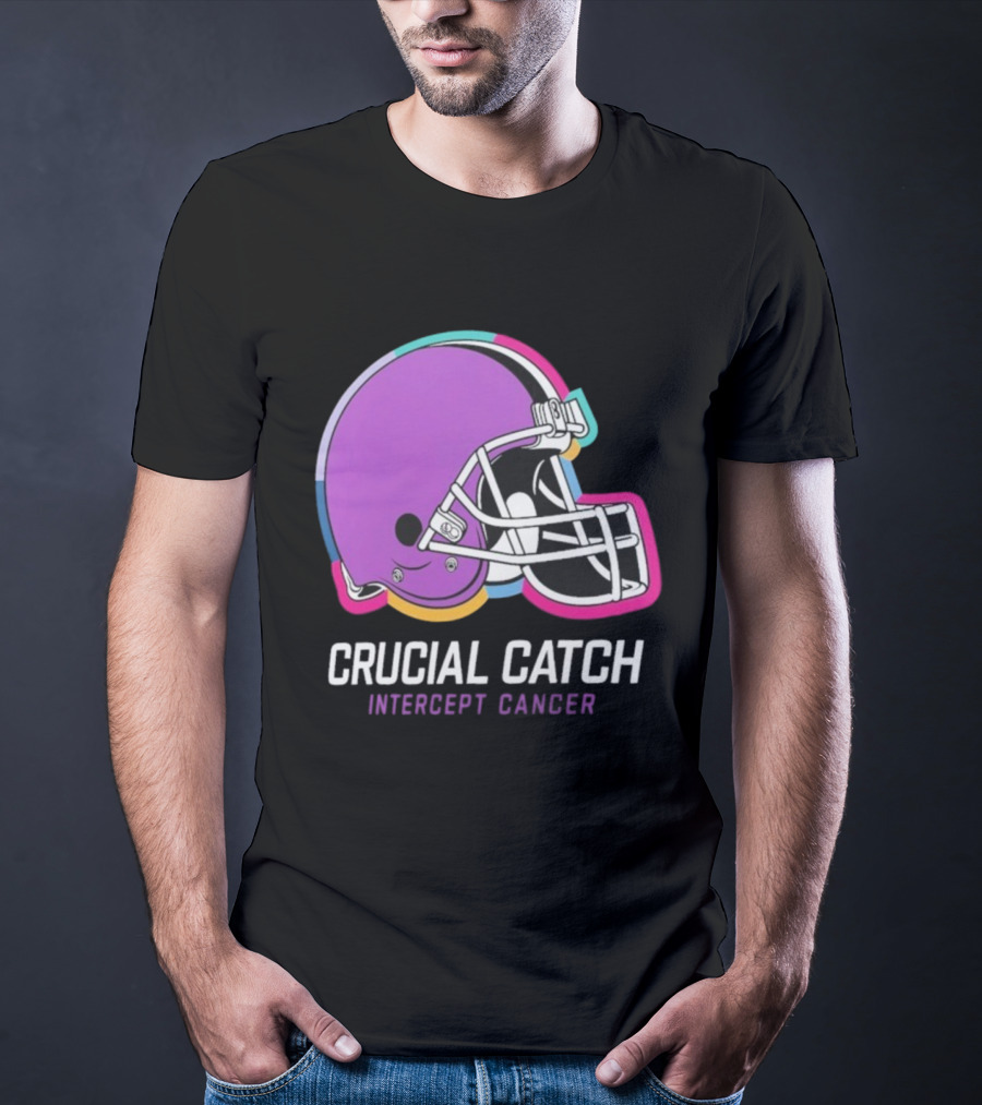 Cleveland Browns NFL Crucial Catch Intercept Cancer Helmet T-Shirt