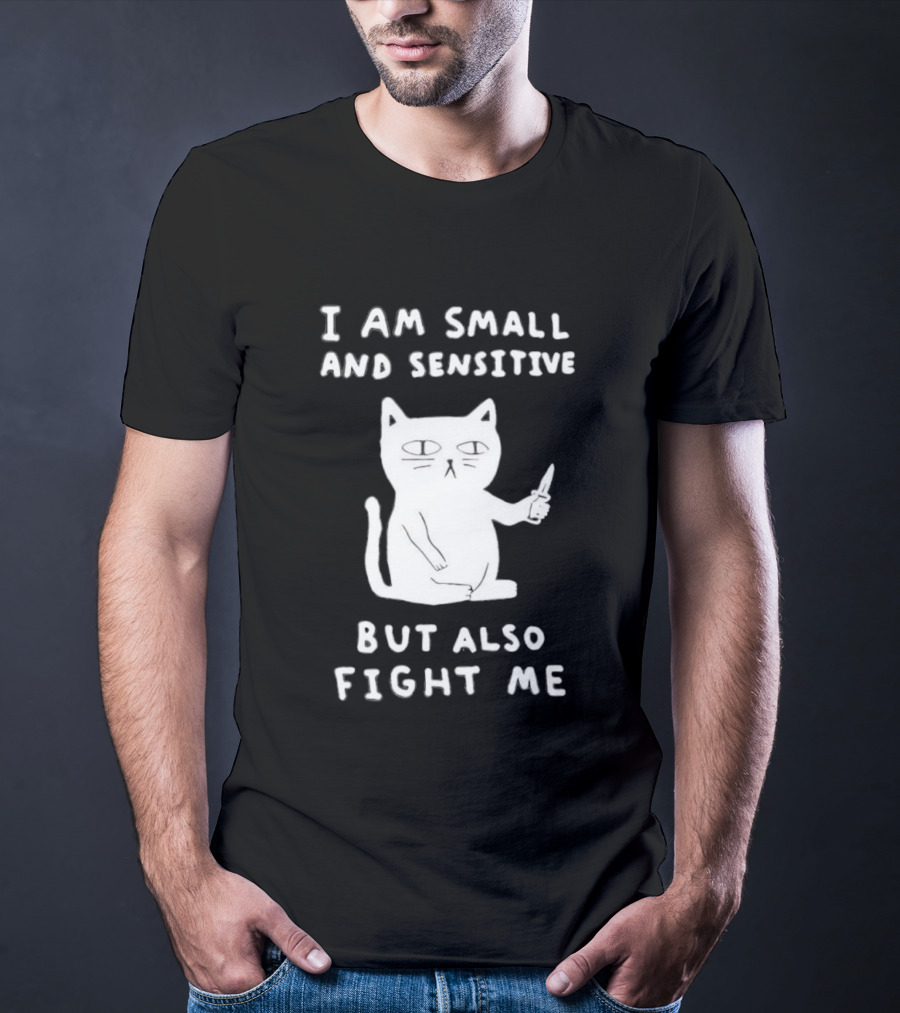 Cat I Am Small And Sensitive But Also Fight Me Playful Humor T-Shirt