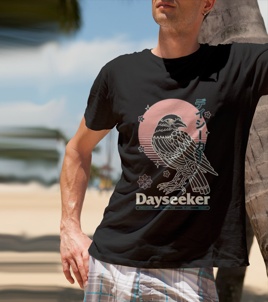 Dayseeker Creature In The Black Night Raven With Japanese Text And Sakura Motif T-Shirt