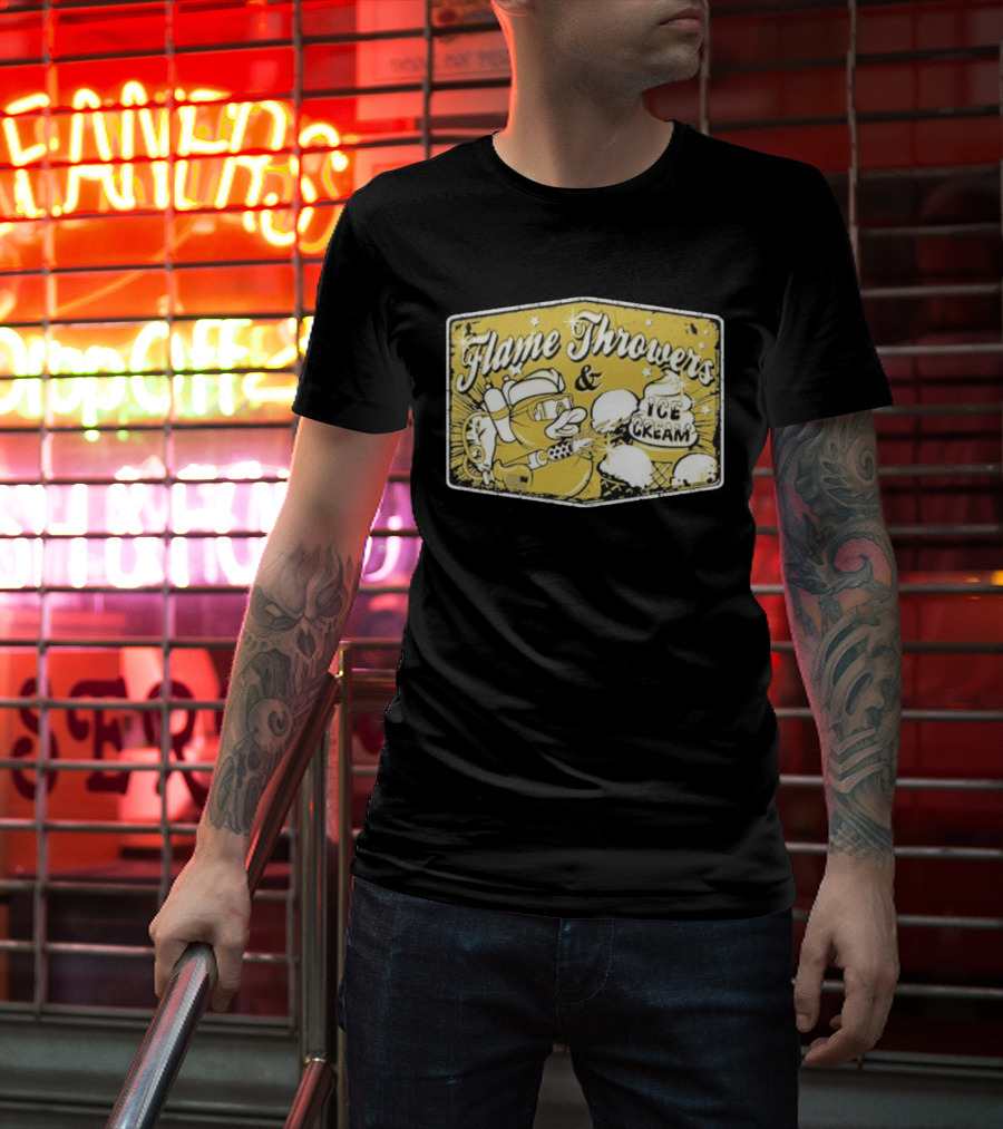 Flame Throwers And Ice Cream Cartoon Duck Design T-Shirt