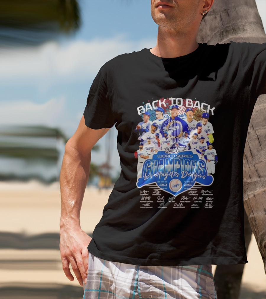 Back To Back World Series Champions Los Angeles Dodgers 2024 2025 Dodgers Players Signatures T-Shirt