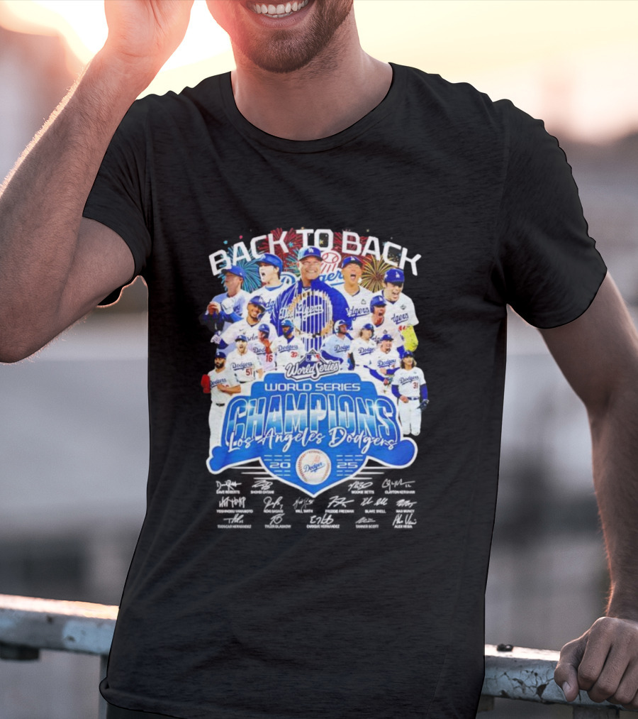 Back To Back World Series Champions Los Angeles Dodgers 2024 2025 Dodgers Players Signatures T-Shirt