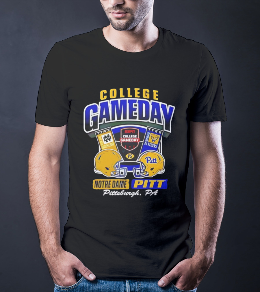College Gameday ESPN Notre Dame Vs Pitt Panthers Football Helmets T-Shirt
