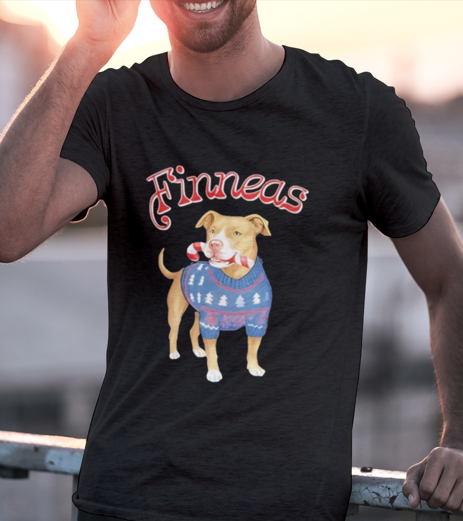 Finneas Dog Christmas Sweater Candy Cane Holiday T-Shirt