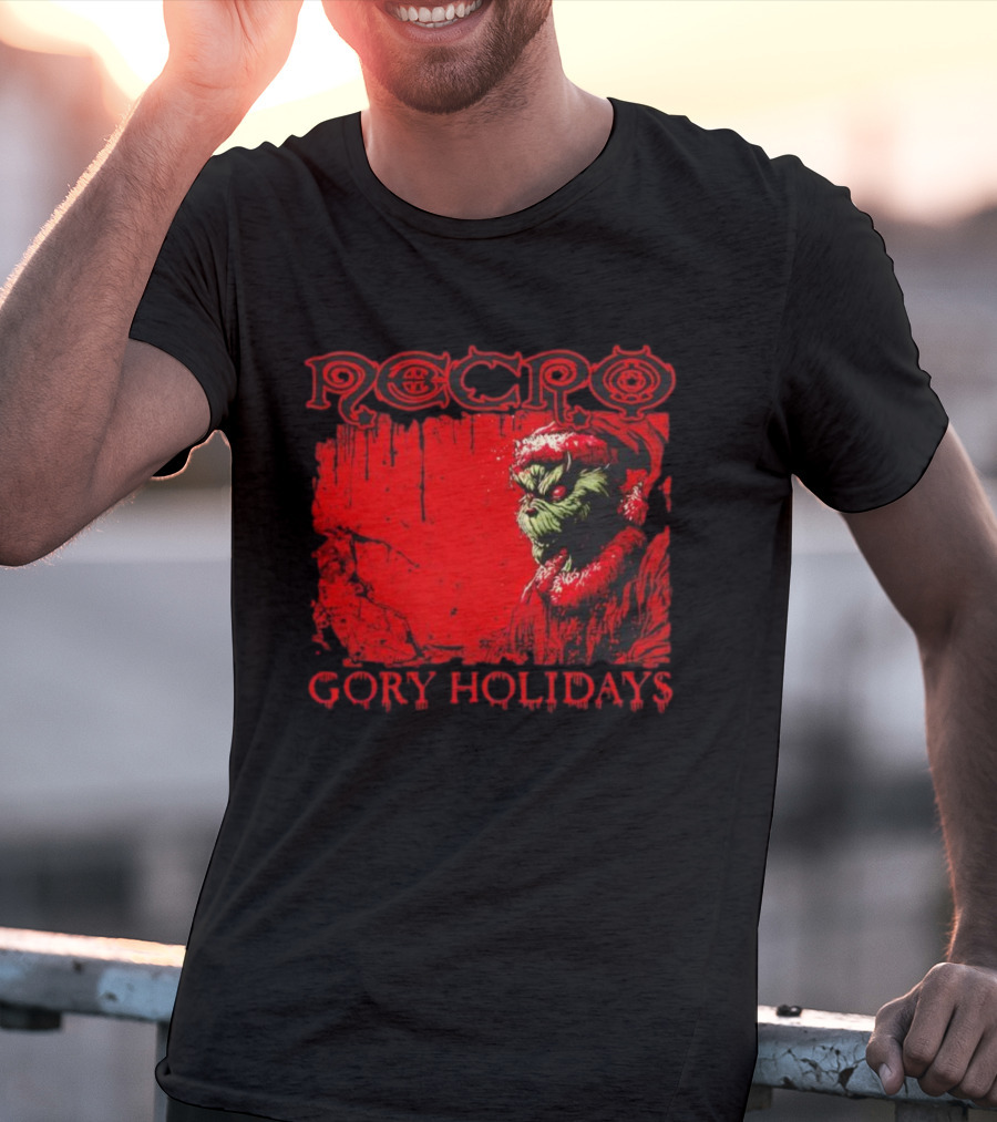 Necro Gory Holidays Grinch Santa Red Dripping Art T-Shirt