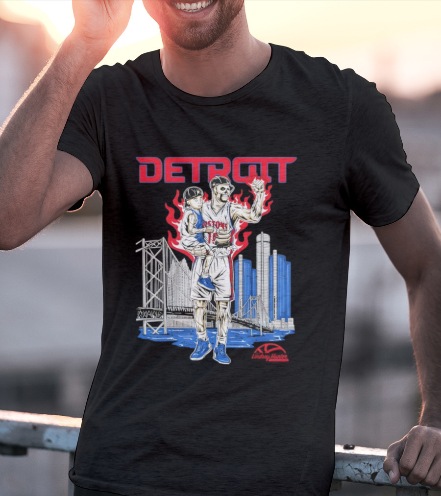 Lindsey Hunter Foundation Vengeful Detroit Pistons Red Flames Urban Cityscape T-Shirt