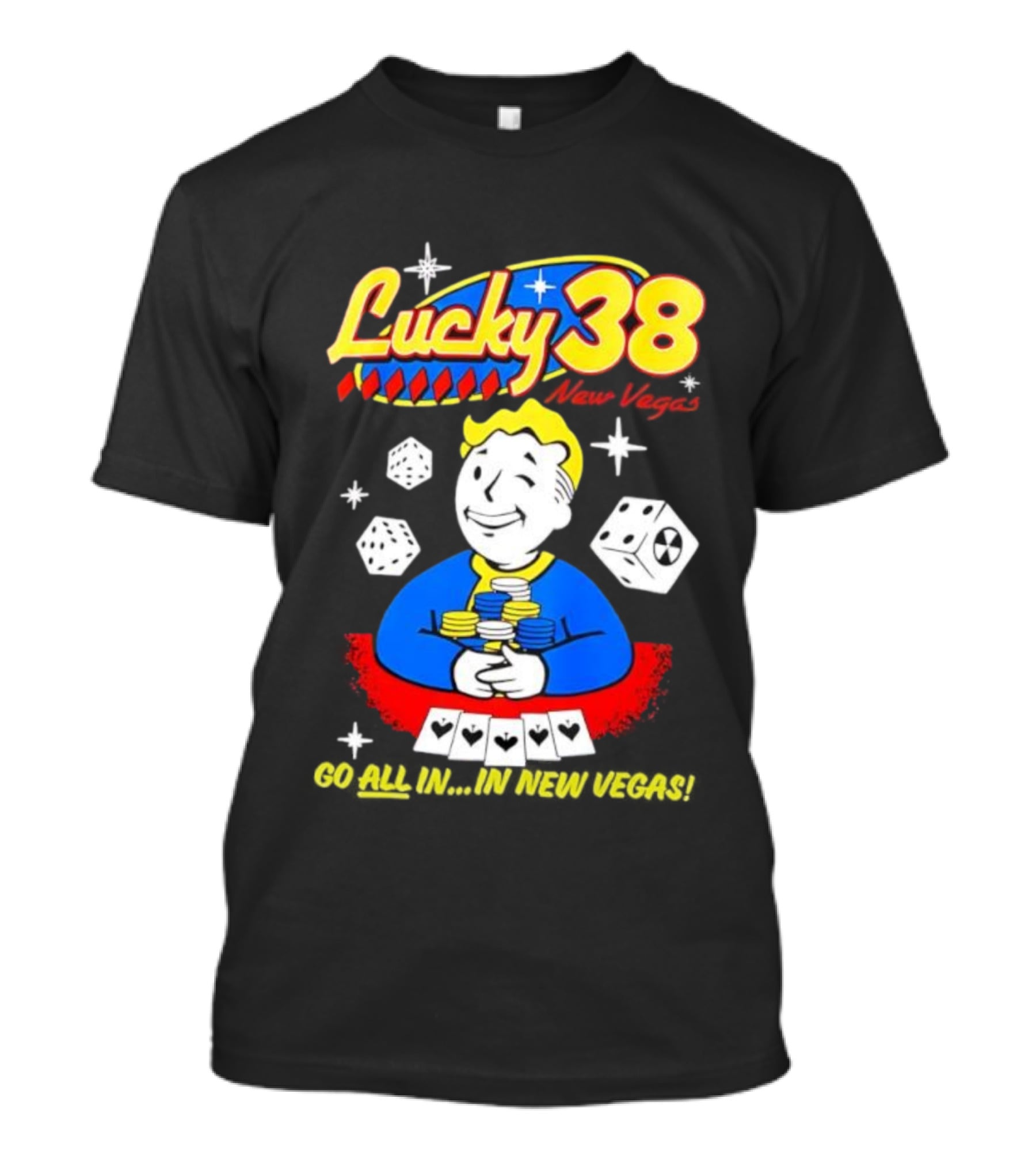 Lucky 38 Casino New Vegas Vault Boy Poker Chips Casino Dice T-Shirt