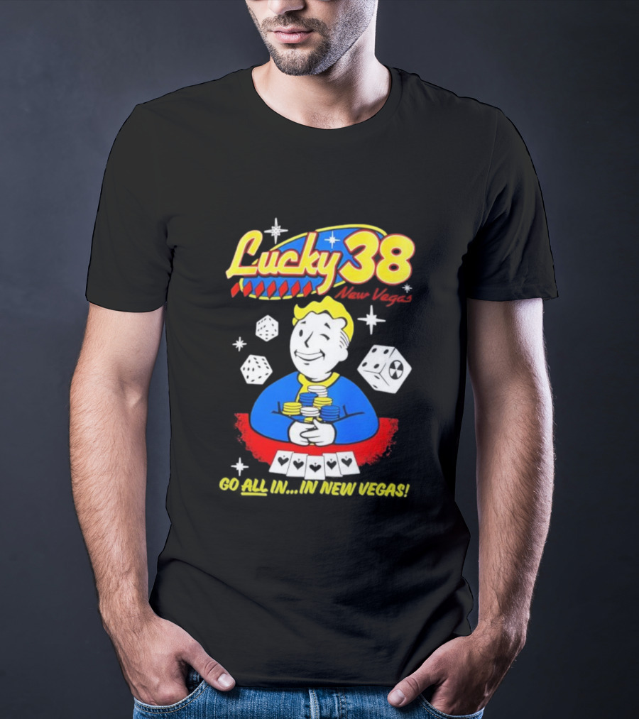 Lucky 38 Casino New Vegas Vault Boy Poker Chips Casino Dice T-Shirt