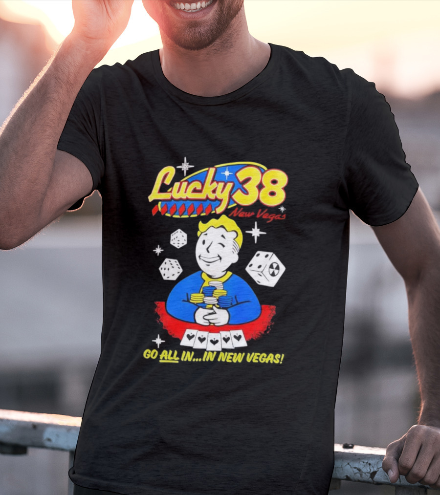 Lucky 38 Casino New Vegas Vault Boy Poker Chips Casino Dice T-Shirt